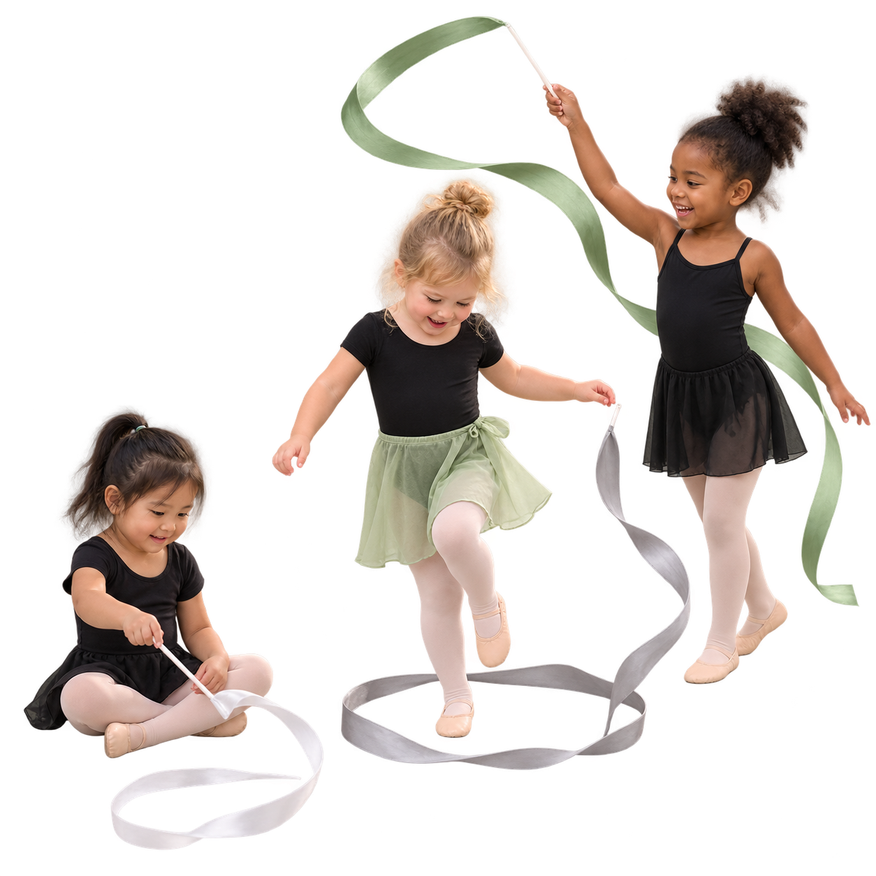 Preschool dancers practicing playful beginner ballet together